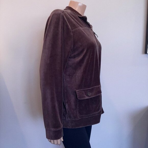 Lands End Velour Full Zip Jacket Sweatshirt Brown Fall Winter Size Large 14 16 - Picture 5 of 12
